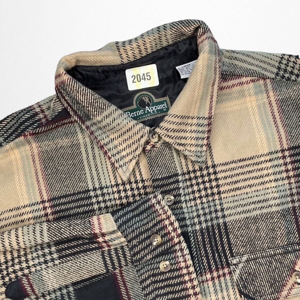 Berne Apparel Button Up Flannel‎ Shirt Jacket Men Size L Plaid Slate 100% Cotton